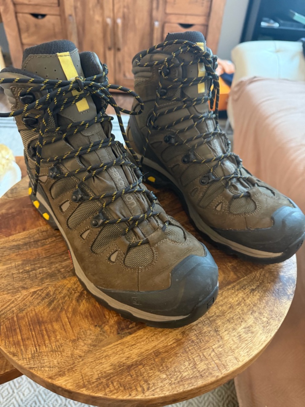 Salomon Brown Hiking Boots with Yellow Accents